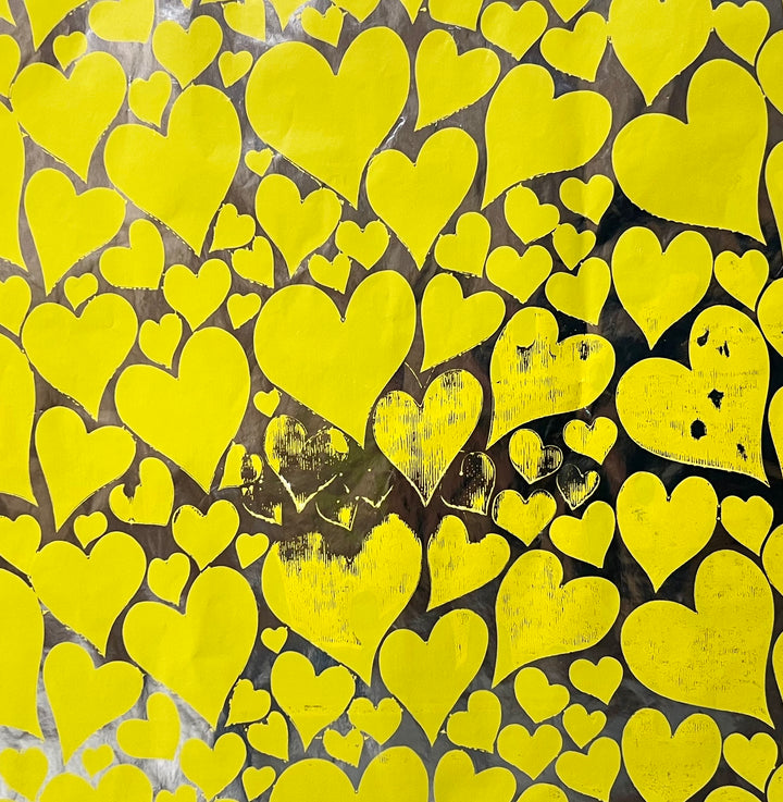 Metallic Silver Mod Yellows Heart Vintage Paper