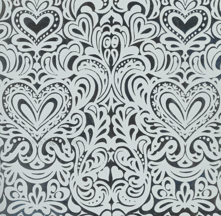 Metallic Silver White Hearts Vintage Paper