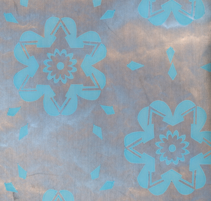 Metallic Silver Blue Flower Vintage Paper